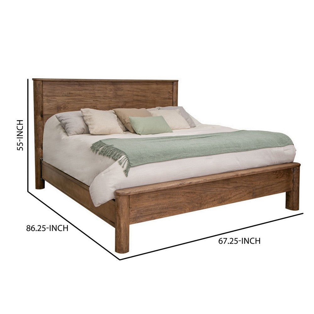 Olum Queen Size Bed Mango Wood Grain Details Rounded Edges Rustic Brown By Casagear Home BM309981