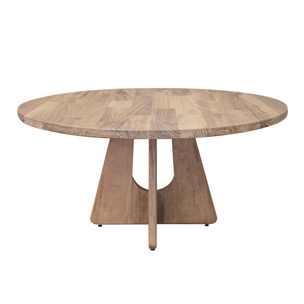 Umey 59 Inch Dining Table Parota and Mango Wood Grains Round Top Brown By Casagear Home BM309982