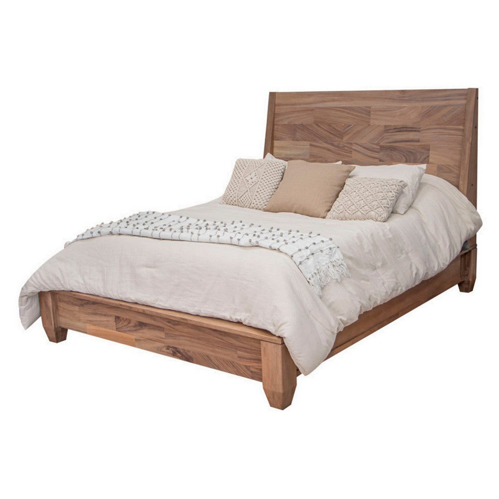 Neuv King Size Bed Mango and Parota Wood Grain Details Rustic Brown By Casagear Home BM309983