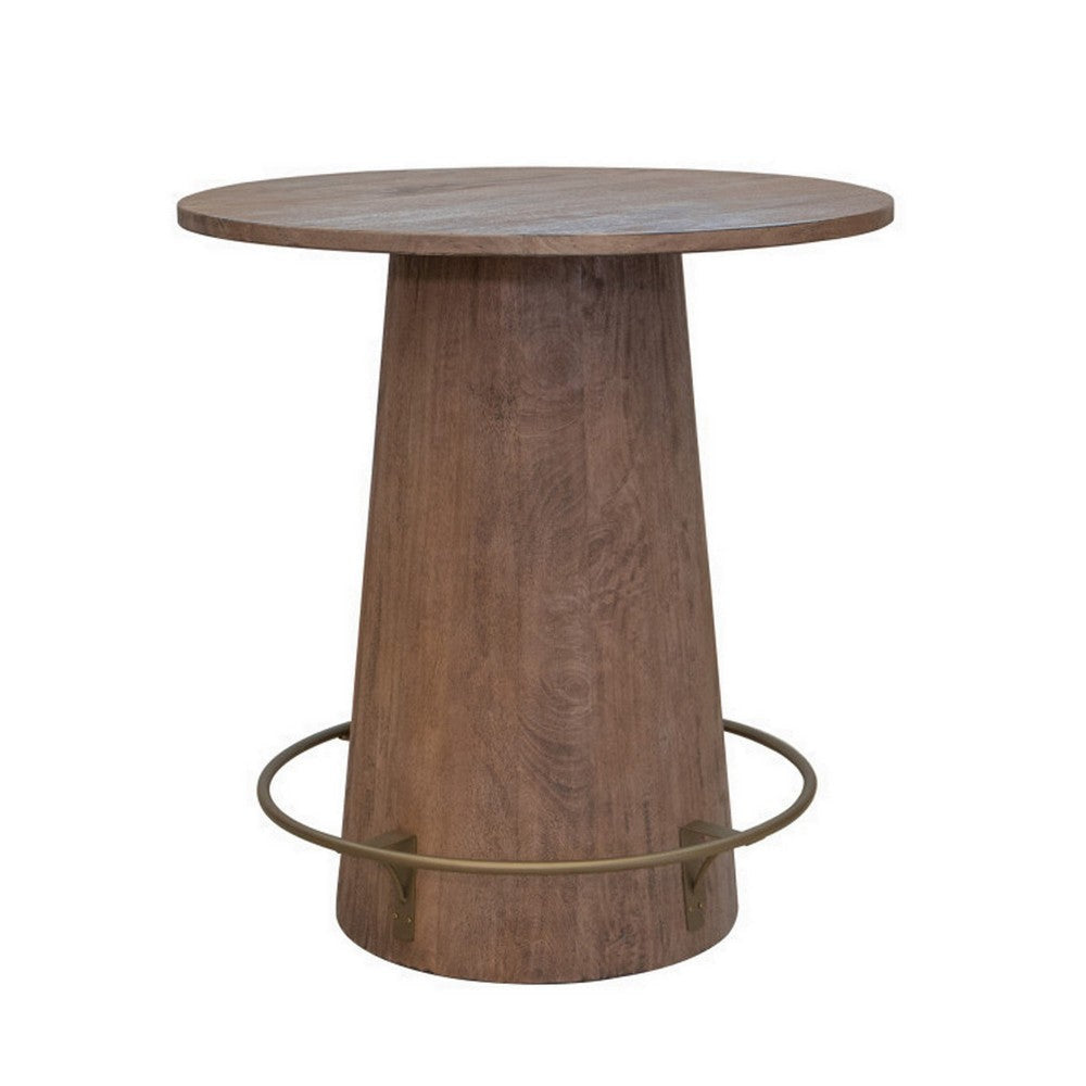 Kohl 39 Inch Bistro Table, Round Top, Mango Wood, Gold Iron Footrest By Casagear Home