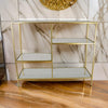 Casy 35 Inch Plant Display Stand with 4 Varied Shelves Gold Metal By Casagear Home BM310018