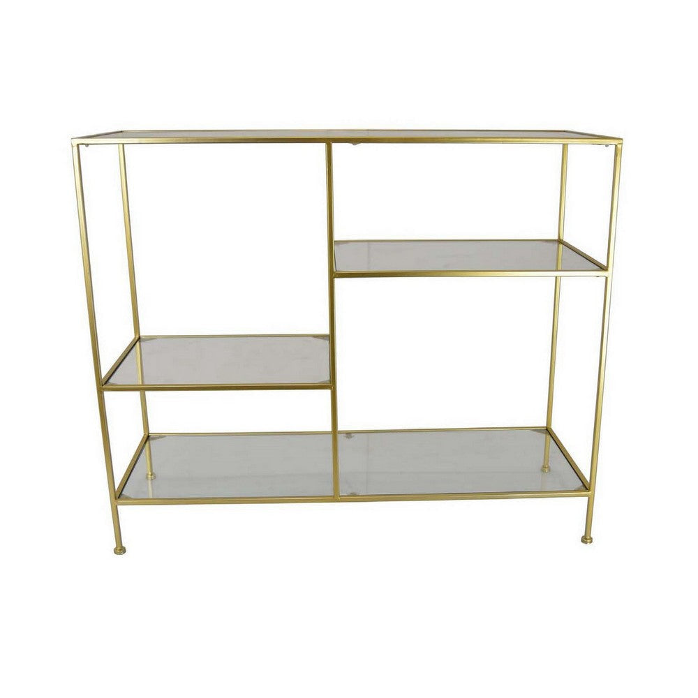 Casy 35 Inch Plant Display Stand with 4 Varied Shelves Gold Metal By Casagear Home BM310018