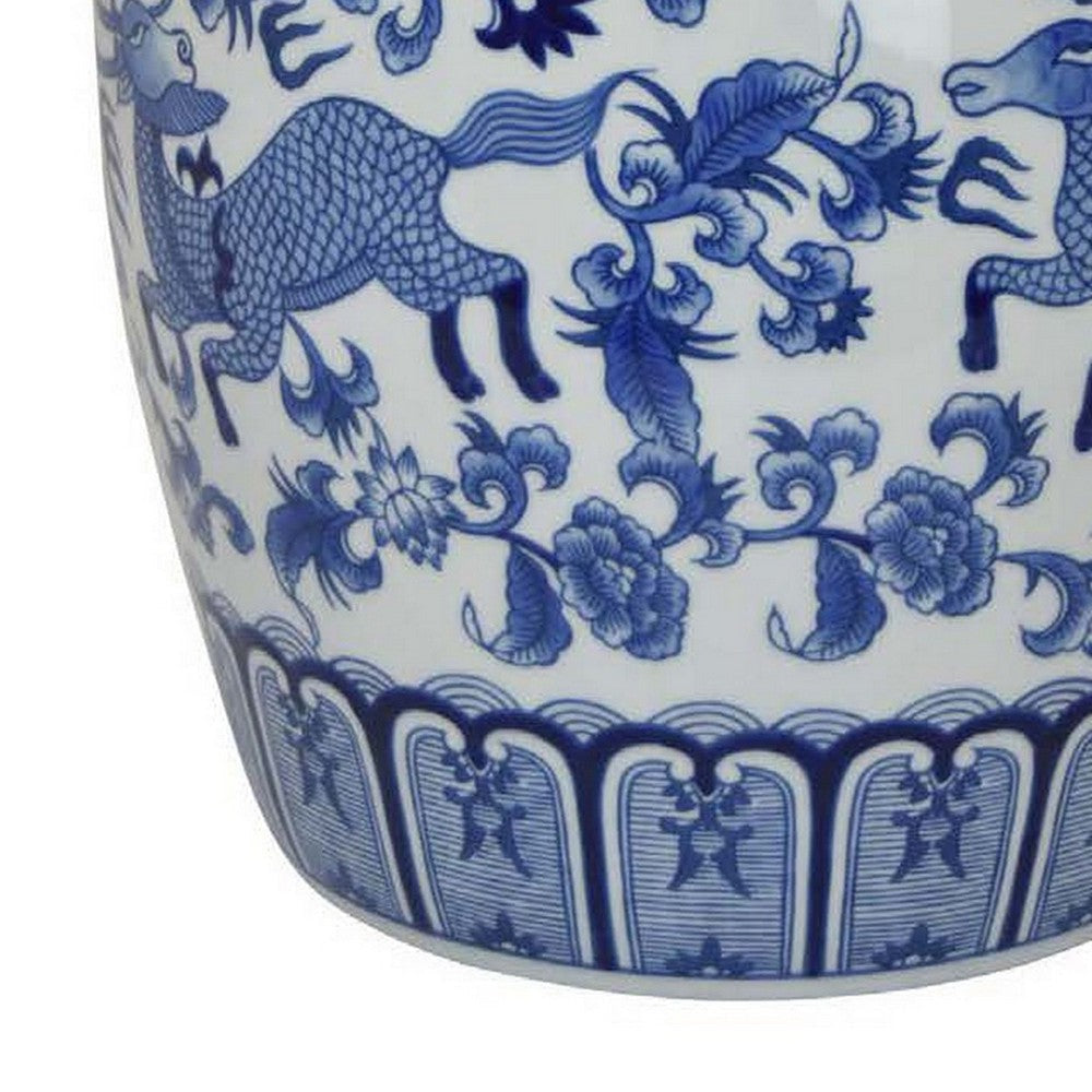 Gloomy 15 Inch Decorative Jar Ceramic Frame Blue and White Floral Print By Casagear Home BM310024