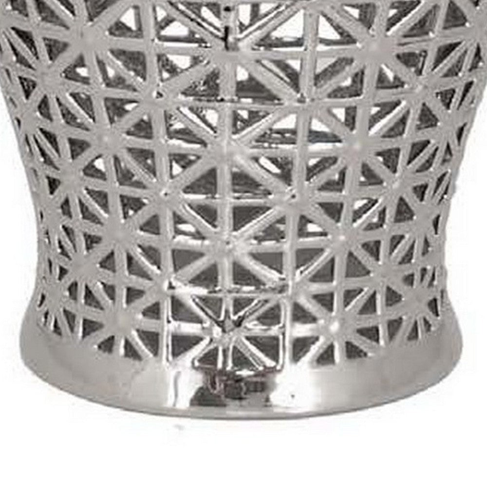 Paul 20 Inch Pierced Temple Jar with Lid Intricate Pattern Ceramic Silver By Casagear Home BM310037