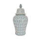 Deni 33 Inch Temple Jar Removable Lid Carved Pattern Ceramic Mint Green By Casagear Home BM310050