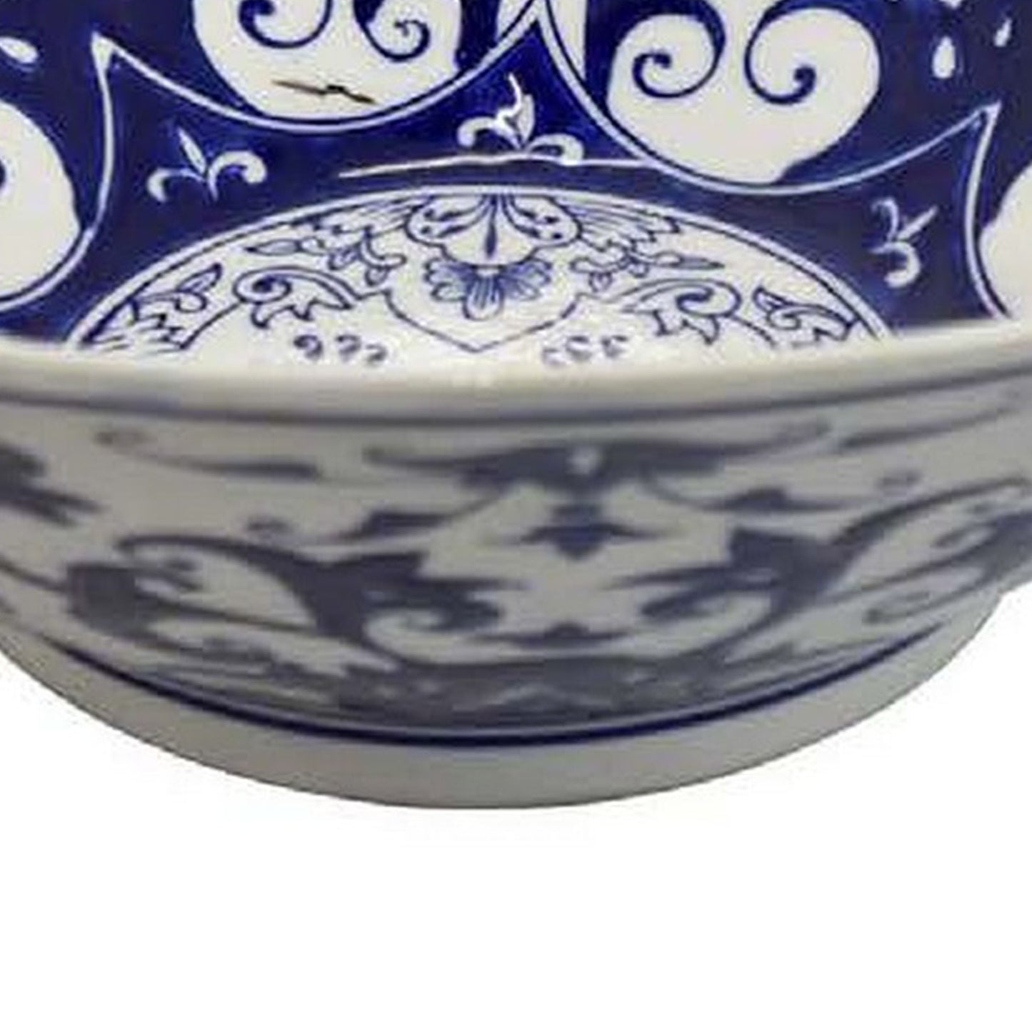 Cherry 16 Inch Decorative Bowl Ceramic Floral Design Blue and White By Casagear Home BM310051