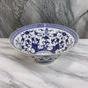 Cherry 16 Inch Decorative Bowl, Ceramic, Floral Design, Blue and White By Casagear Home