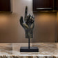 24 Inch Pointing Hand Sculpture, Pedestal 'Base, Resin Frame, Bronze By Casagear Home