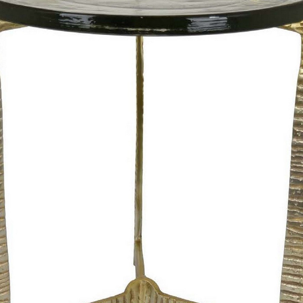 Lune 19 Inch Plant Stand Table 3 Legged Metal Base Glass Gold Black By Casagear Home BM310070