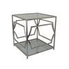 Mivi 24 Inch Plant Stand Table Square Pattern Base Glass Metal Silver By Casagear Home BM310074