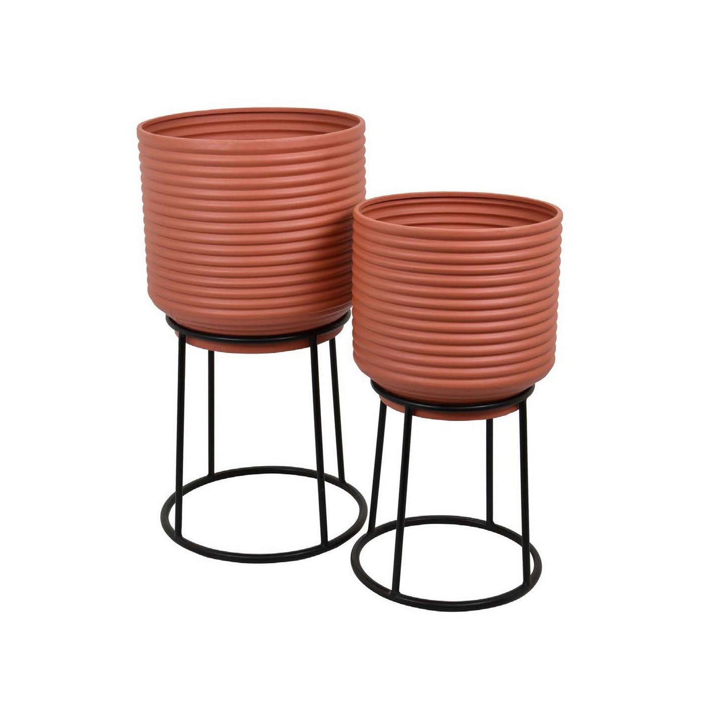 24 Inch Metal Planters with Stand Set of 2 Terracotta and Black By Casagear Home BM310120