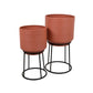 24 Inch Metal Planters with Stand Set of 2 Terracotta and Black By Casagear Home BM310120