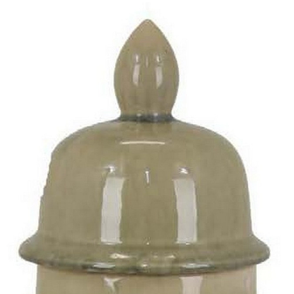 Pril 17 Inch Temple Jar with Clean Lines Ceramic Brown Green Finish By Casagear Home BM310133