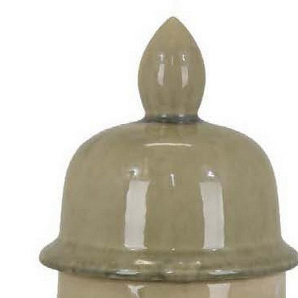 Pril 20 Inch Temple Jar with Clean Lines Ceramic Brown Green Finish By Casagear Home BM310134