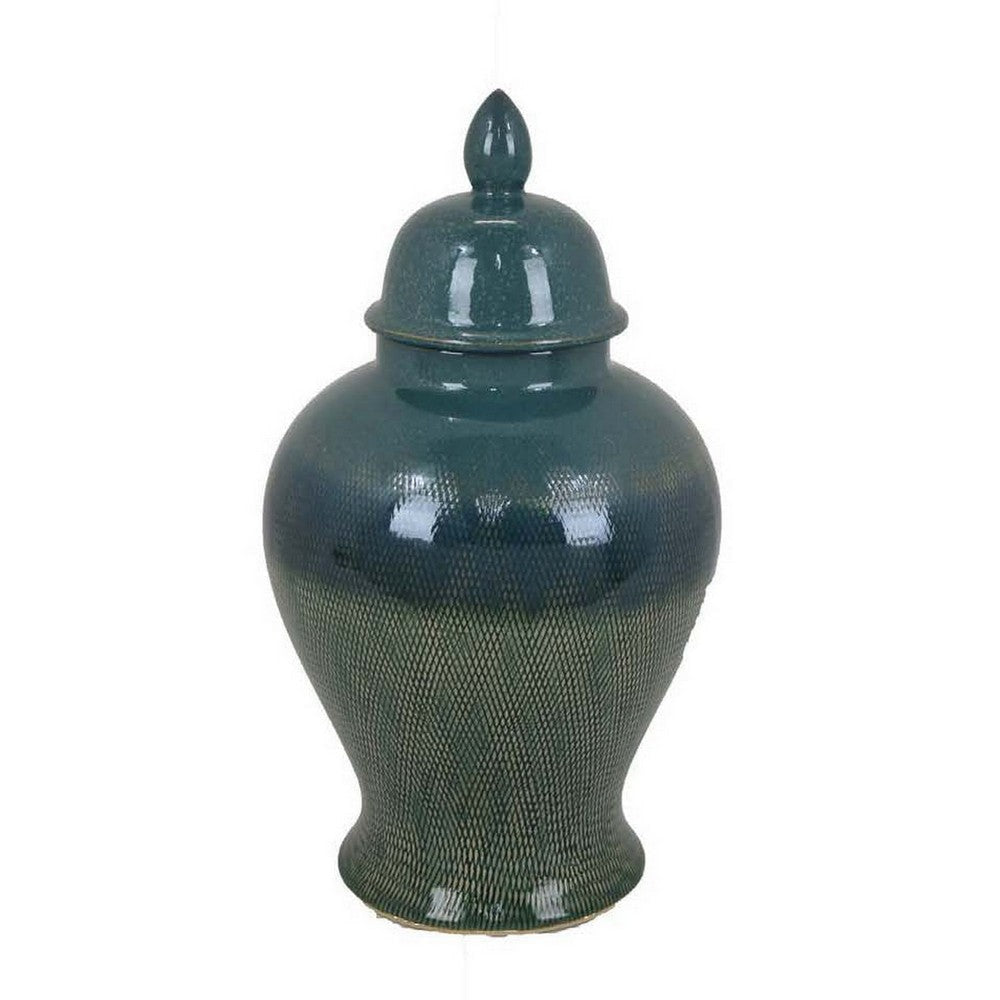 Caty 15 Inch Temple Jar Finial Dome Lids Classic Ceramic Green Finish By Casagear Home BM310135