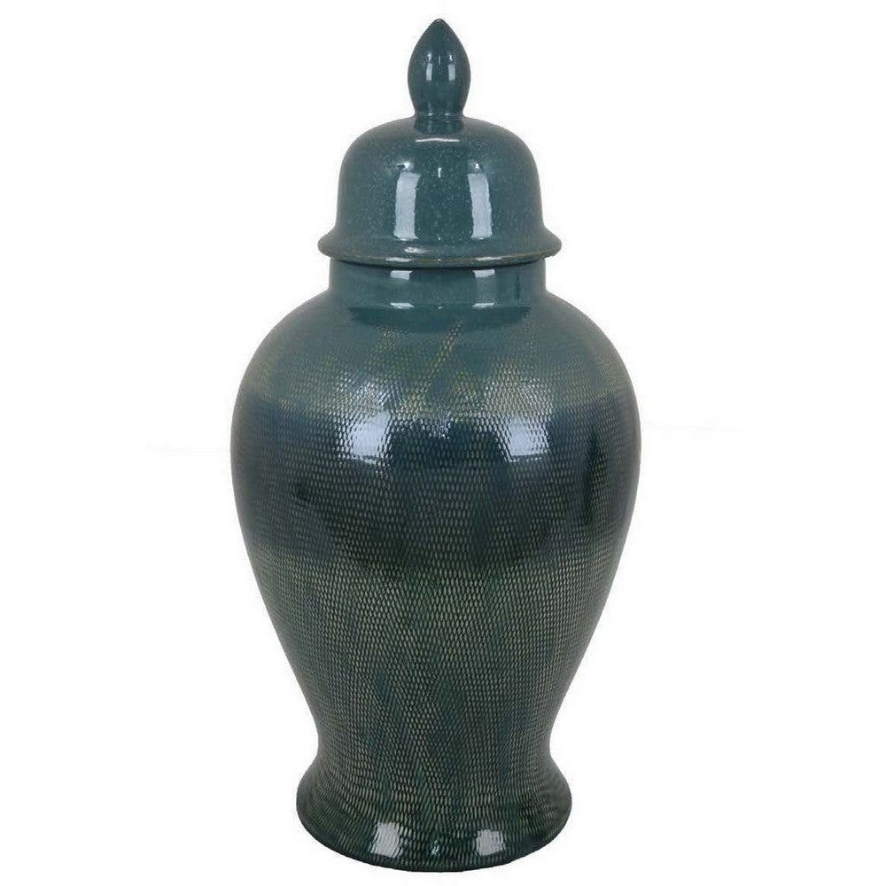 Caty 20 Inch Temple Jar Finial Dome Lids Classic Ceramic Green Finish By Casagear Home BM310137