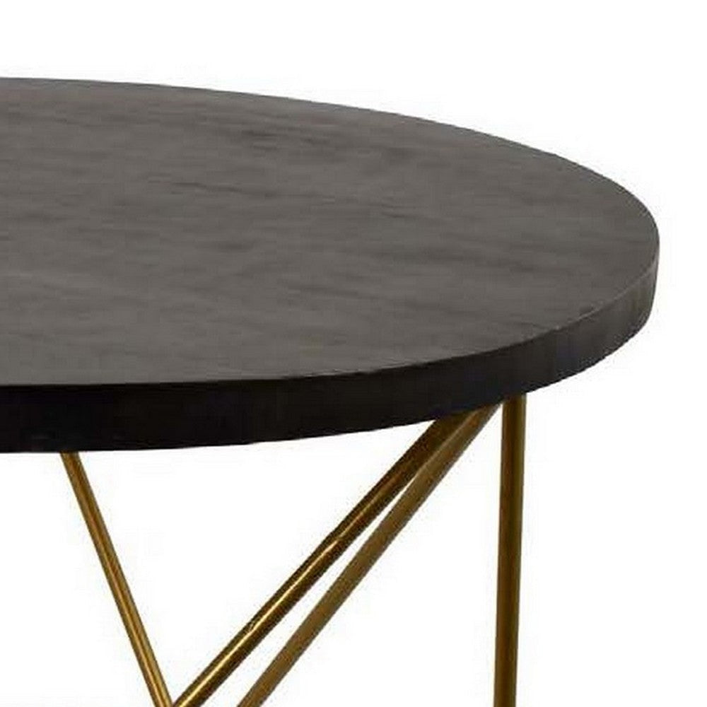 23 Inch Plant Stand Table Round Top Modern Gold Geometric Frame Black By Casagear Home BM310138