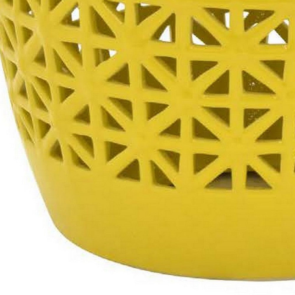 Vol 18 Inch Plant Stand Table Stool Cut Out Details Drum Shape Yellow By Casagear Home BM310153