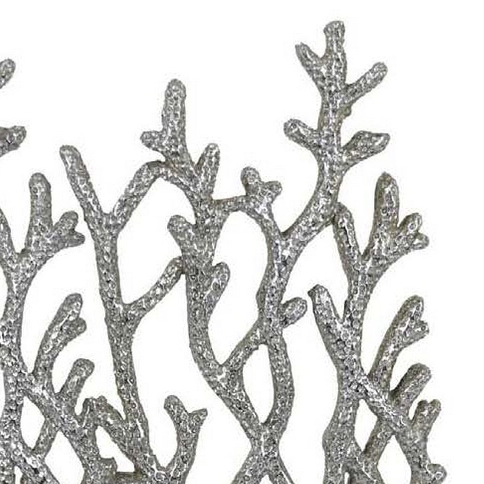 Spark 20 Inch Coral Table Top Decor Coastal Design Resin Silver Black By Casagear Home BM310166