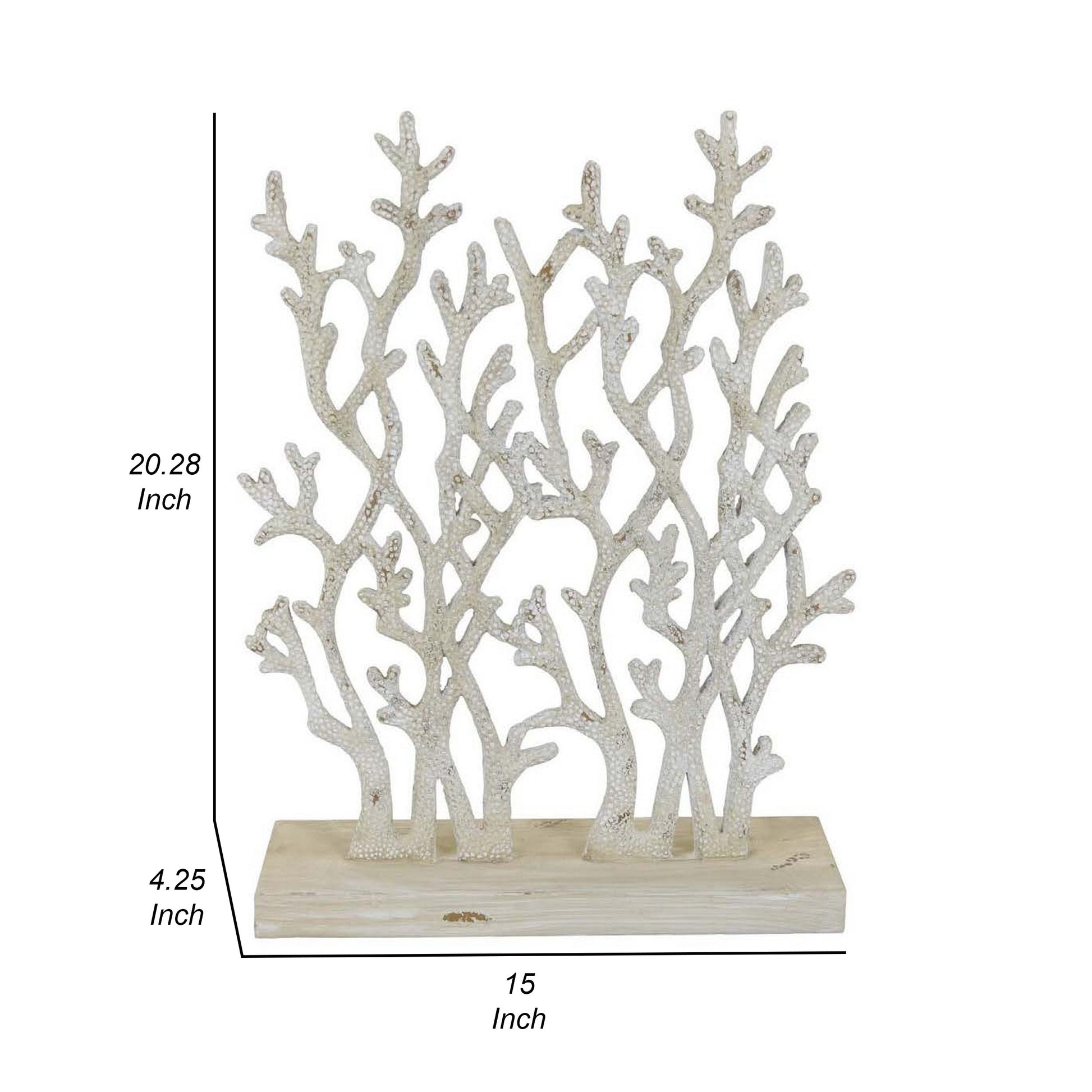 Spark 20 Inch Coral Table Top Decor Coastal Design Resin Antique White By Casagear Home BM310167