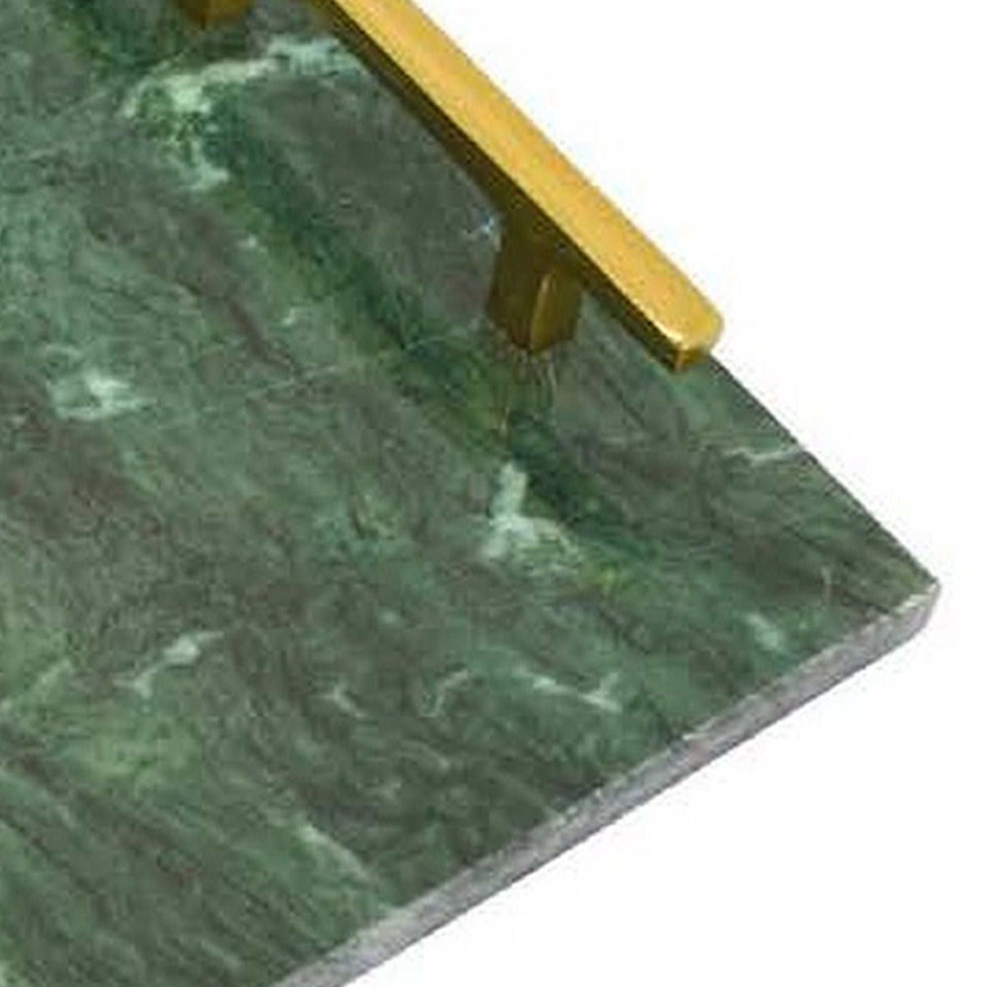 Entro Tray Set of 2 Rectangular Shape 2 Gold Handles Green Finish Marble By Casagear Home BM310174