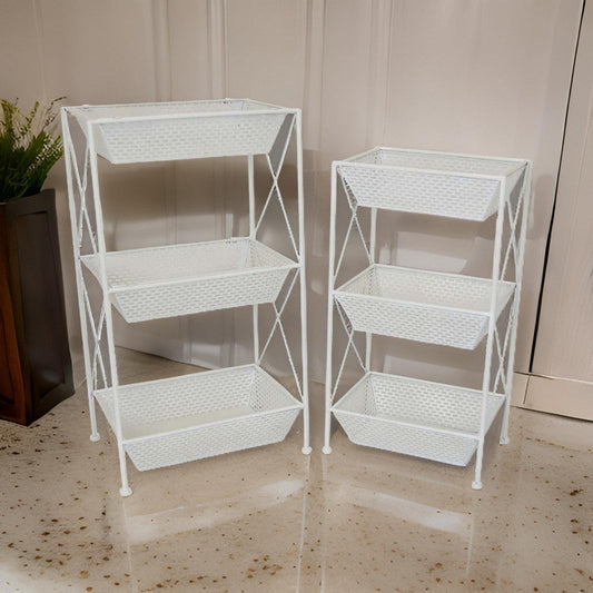 30 Inch Plant Stands Set of 2, Open Metal Frame, 6 Square Baskets, White By Casagear Home