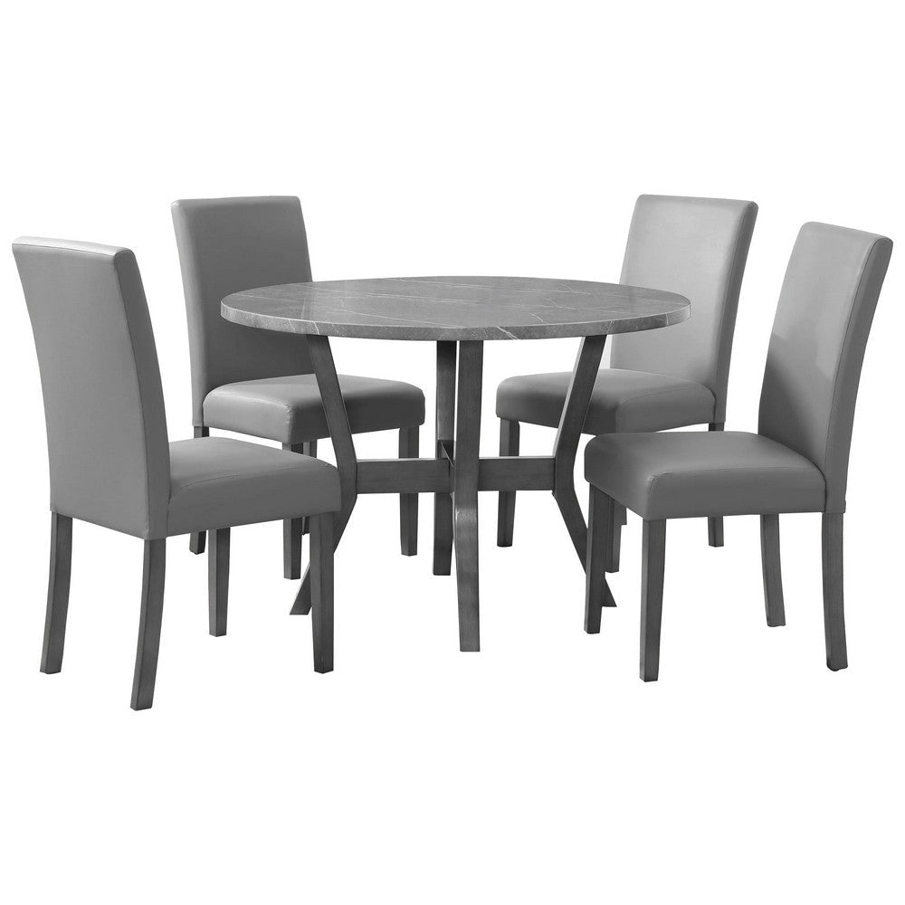 Skylar 5 Piece Dining Table Set, Wood, 4 Chairs, Matte Gray Faux Leather By Casagear Home