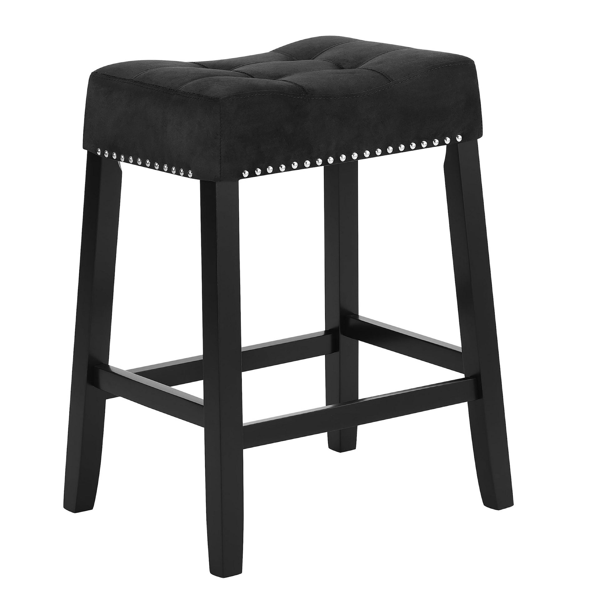 Jordan 26 Inch Counter Height Stool Saddle Seat Black Leather and Wood By Casagear Home BM310205