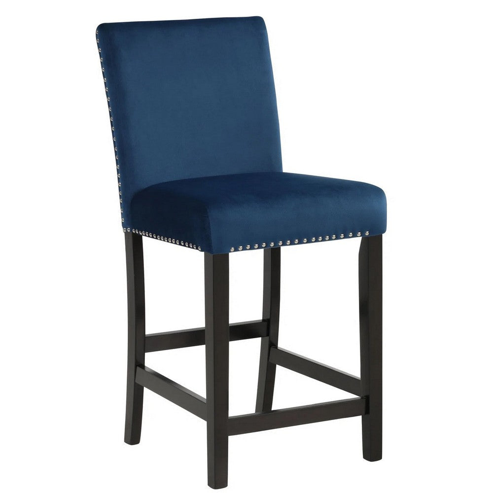 Jordan 5 Piece Counter Height Table Set 4 Chairs Wood Royal Blue Velvet By Casagear Home BM310208