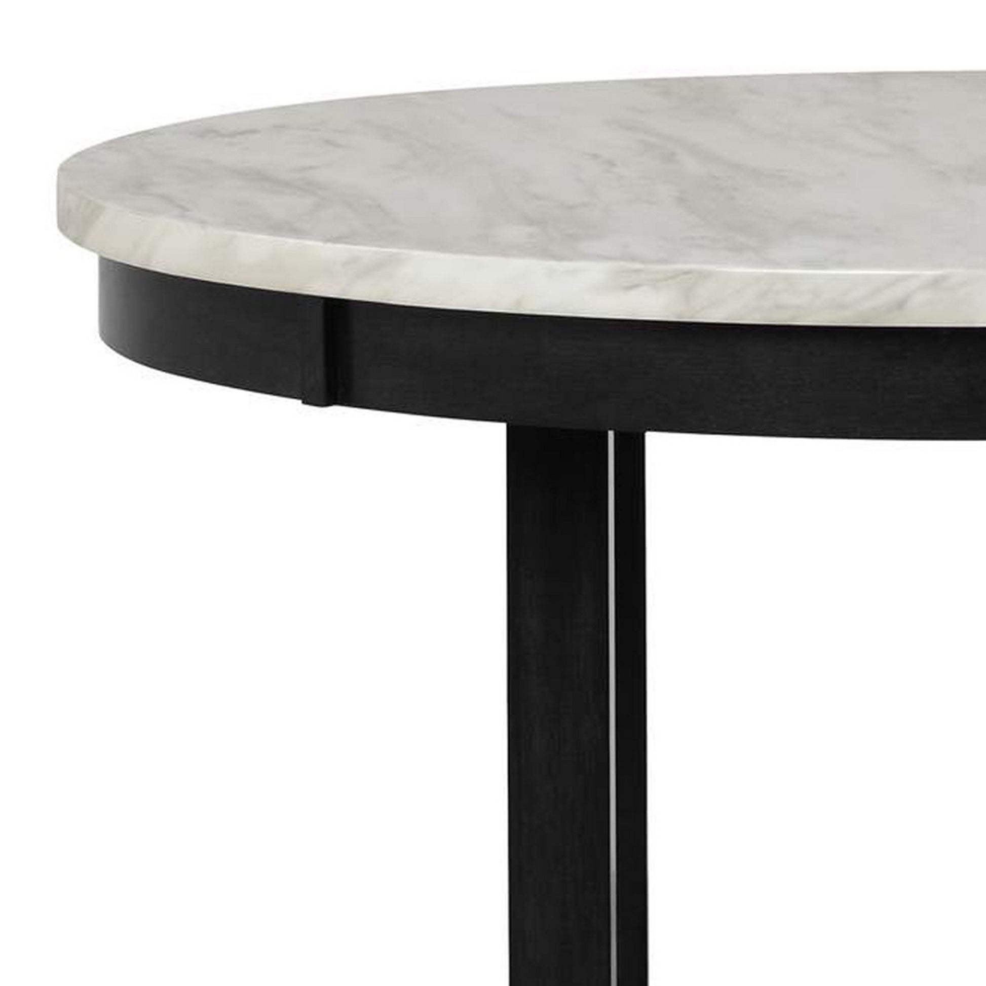 Jordan 42 Inch Round Counter Height Table Glass Top Wood White Black By Casagear Home BM310209