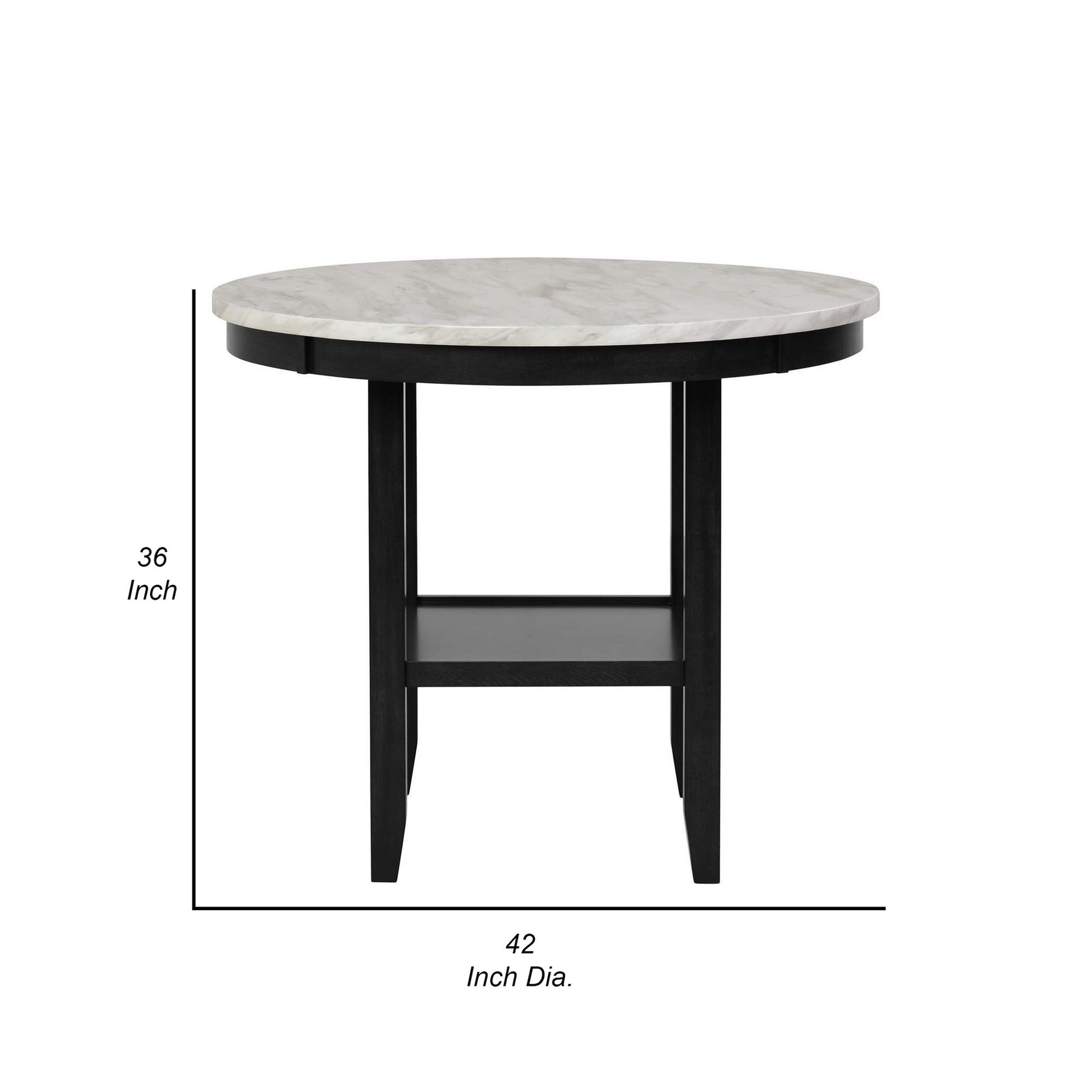 Jordan 42 Inch Round Counter Height Table Glass Top Wood White Black By Casagear Home BM310209