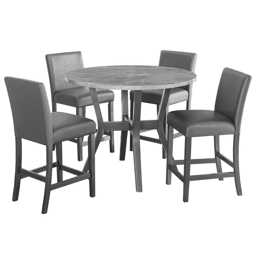 Skylar 5pc Counter Height Table Set, 4 Chairs, Glitter Gray Faux Leather By Casagear Home