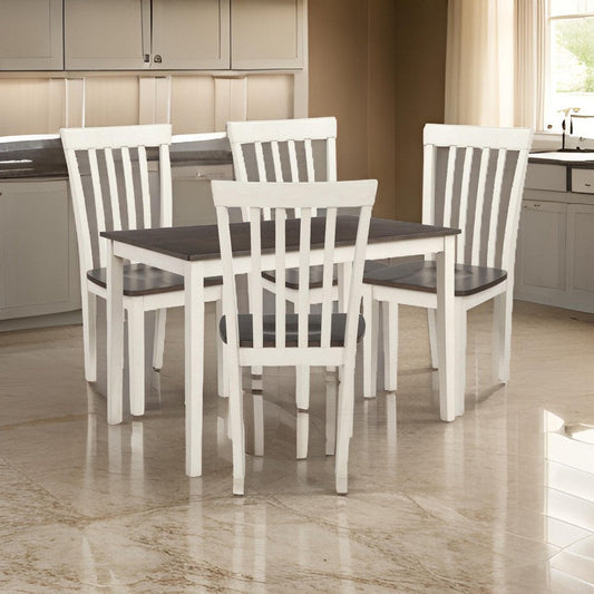 5 Piece Dining Table Set with 4 Chairs Wood Frame White and Grayish Brown By Casagear Home BM310222