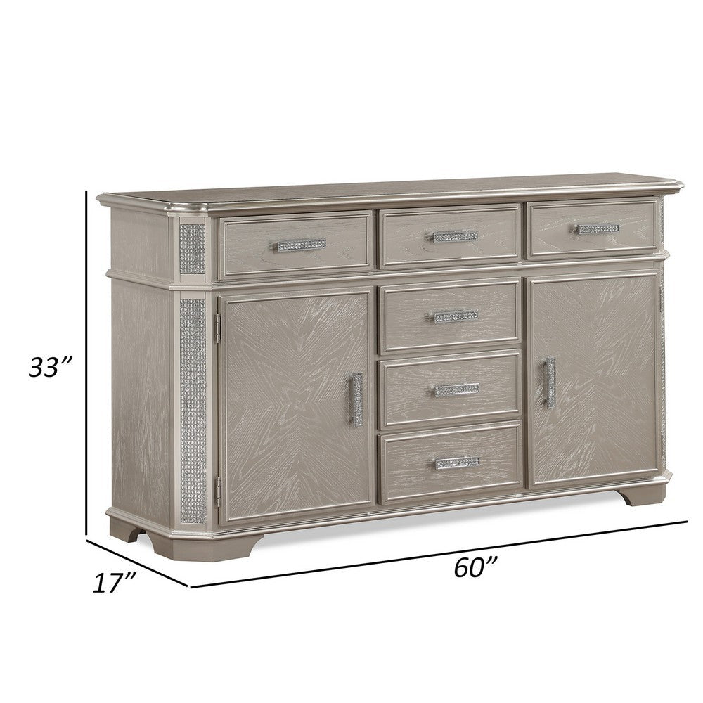 Scott 60 Inch Sideboard Buffet Console 6 Drawers and 2 Shelves Beige Wood By Casagear Home BM310223