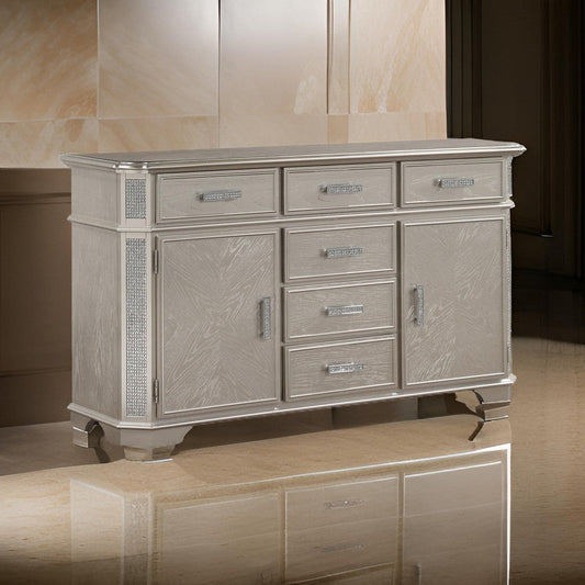 Scott 60 Inch Sideboard Buffet Console 6 Drawers and 2 Shelves Beige Wood By Casagear Home BM310223