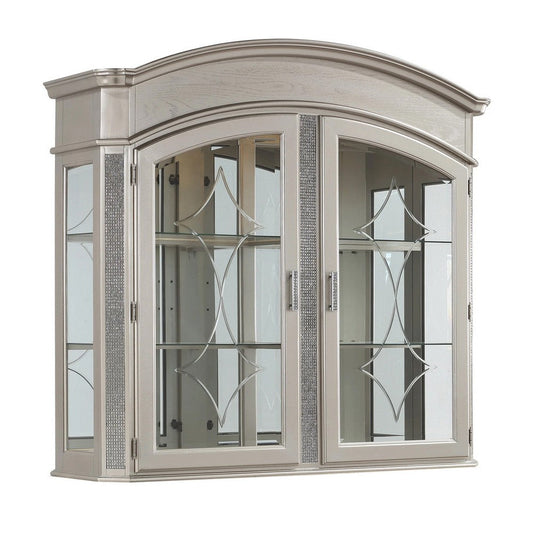 Scott 60 Inch China Hutch, Wood Frame, Glass Doors, Beige and Silver Finish By Casagear Home