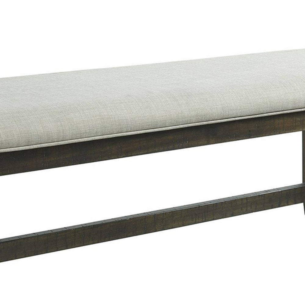 Cameron 50 Inch Bench Brown Wood Frame Gray Poly Linen Upholstery By Casagear Home BM310240