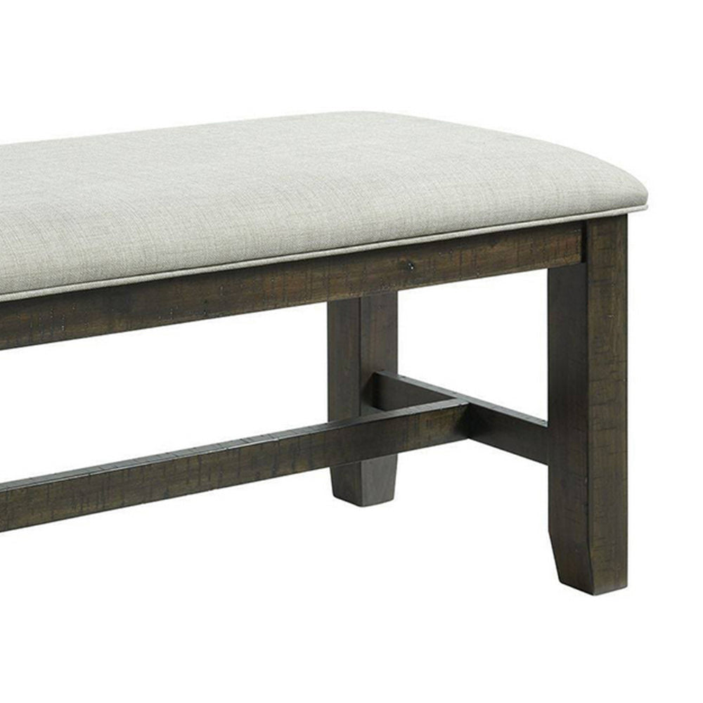 Cameron 50 Inch Bench Brown Wood Frame Gray Poly Linen Upholstery By Casagear Home BM310240