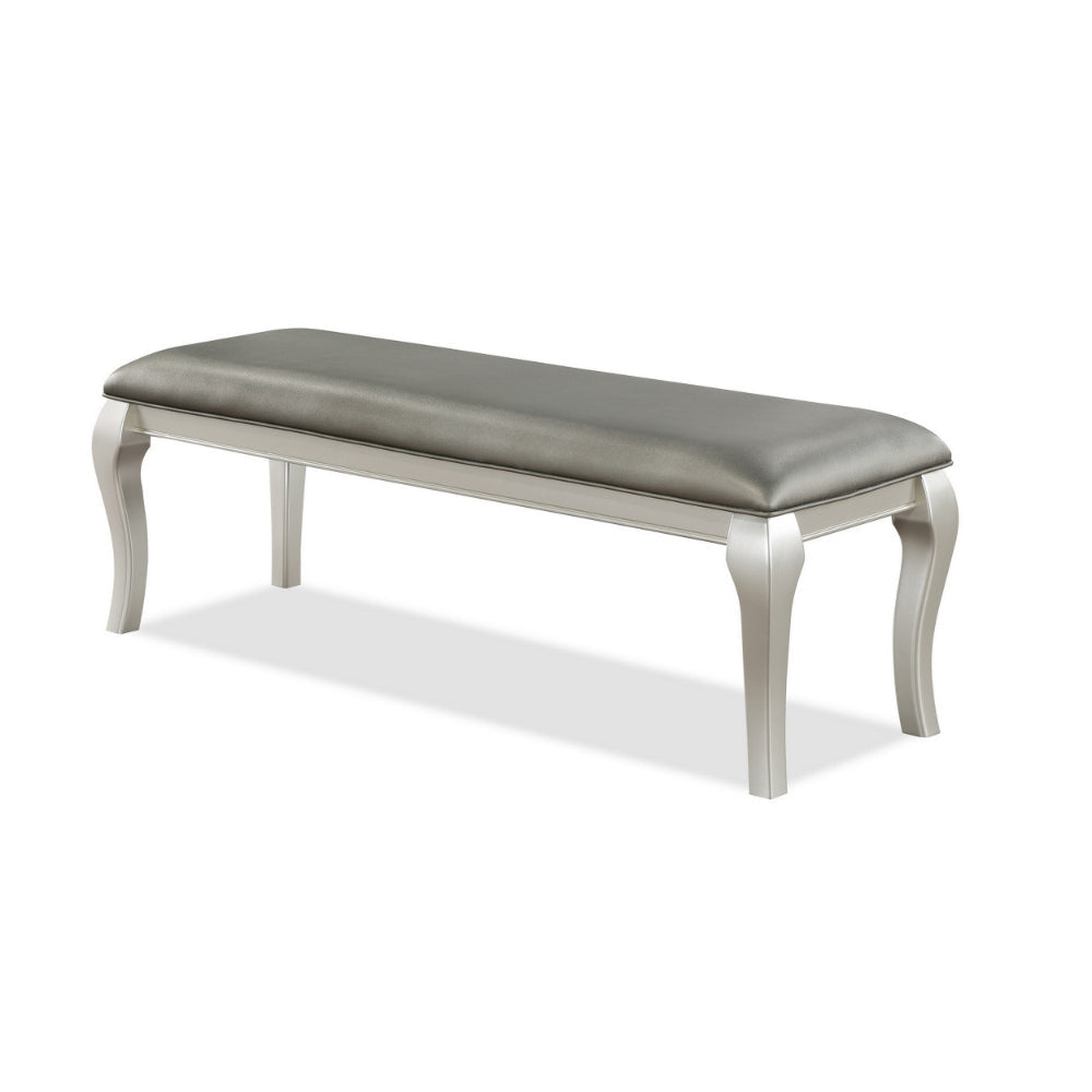 Harrison 52 Inch Bench Wood Frame Faux Leather Cabriole Legs Gray By Casagear Home BM310243