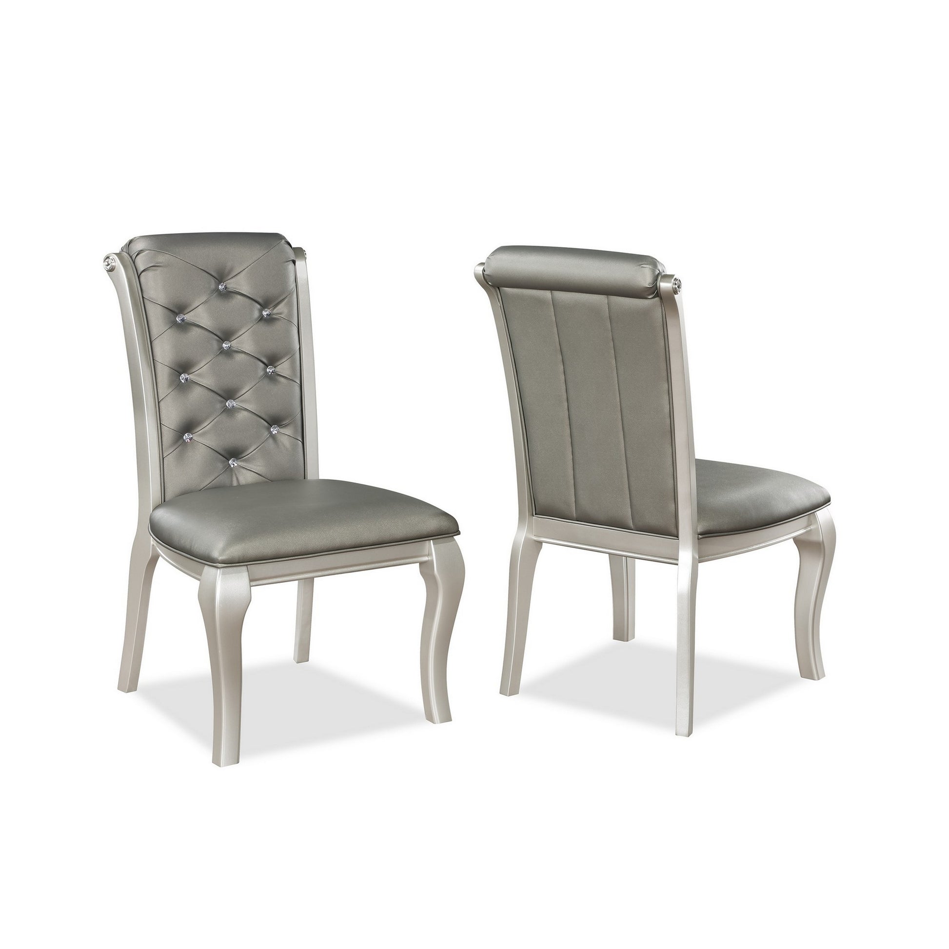 Harrison 20 Inch Side Chair Set of 2 Classic Tufted Faux Leather Gray By Casagear Home BM310244