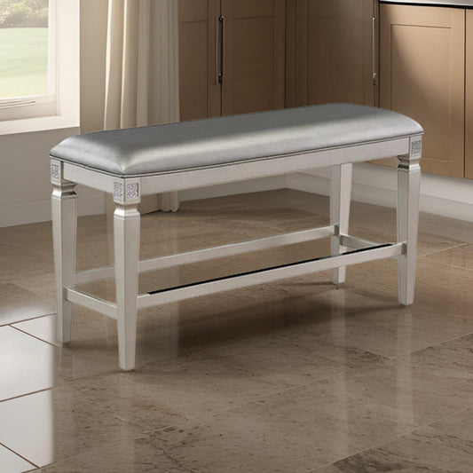 Scott 48 Inch Counter Height Bench, Wood Frame, Fabric Upholstery, Gray By Casagear Home