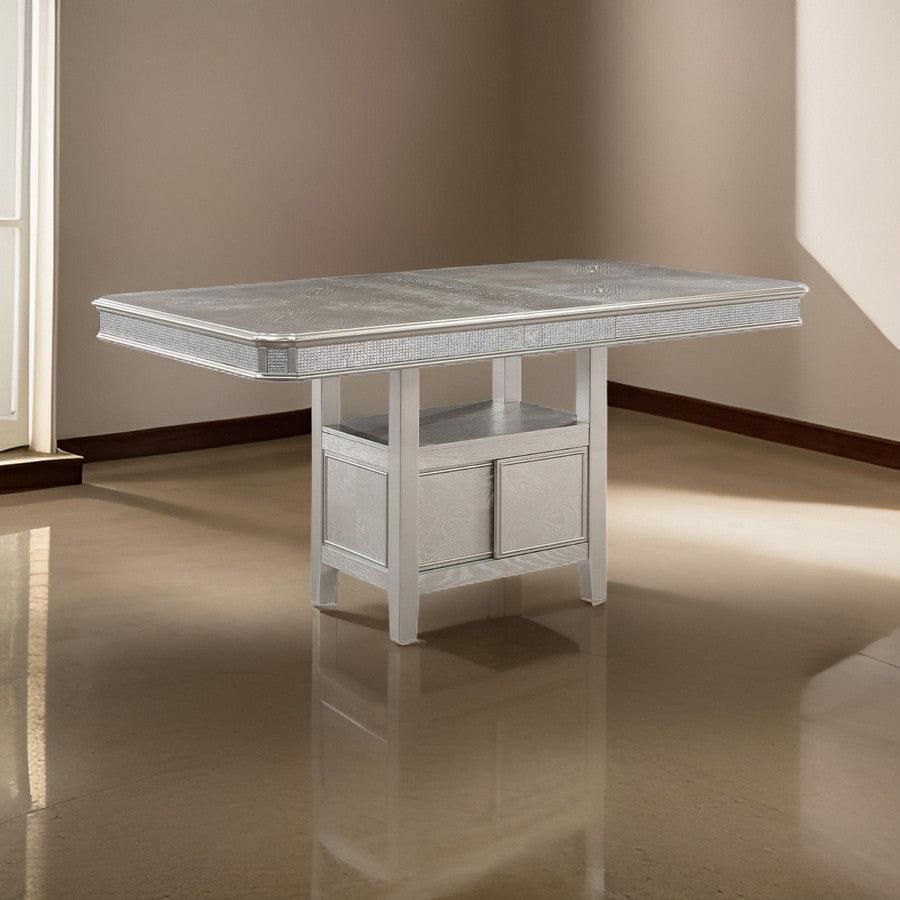 Scott 60 -72 Inch Counter Height Table, Extendable, Glitter Edge, Gray Wood By Casagear Home