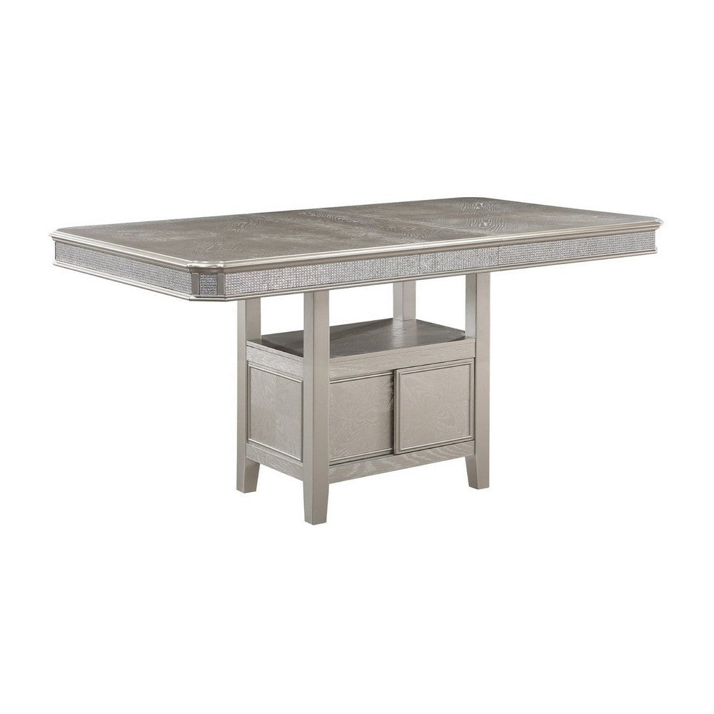 Scott 60 -72 Inch Counter Height Table, Extendable, Glitter Edge, Gray Wood By Casagear Home