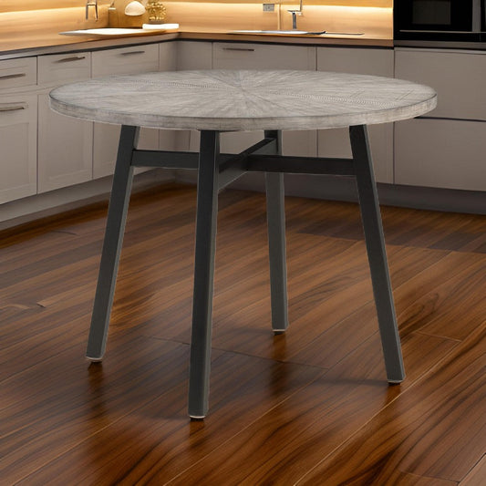 Avenue 48 Inch Counter Height Table, Wood Frame, Round Top, Black and Gray By Casagear Home