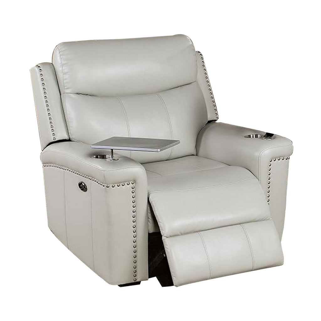 Flo 42 Inch Power Glider Recliner USB Port Faux Leather Light Gray By Casagear Home BM310889