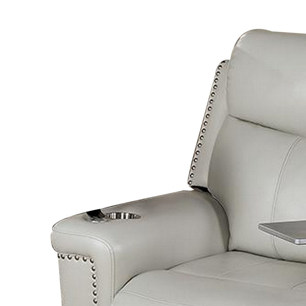 Flo 42 Inch Power Glider Recliner USB Port Faux Leather Light Gray By Casagear Home BM310889