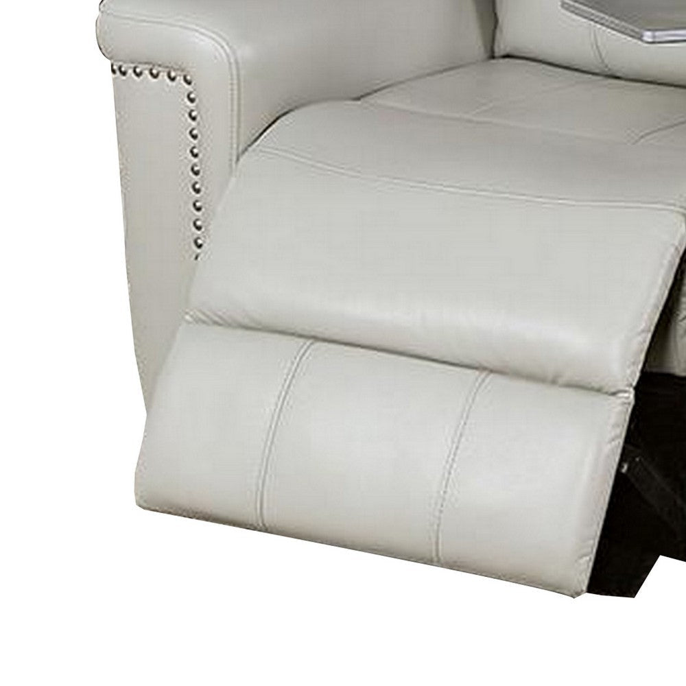 Flo 42 Inch Power Glider Recliner USB Port Faux Leather Light Gray By Casagear Home BM310889