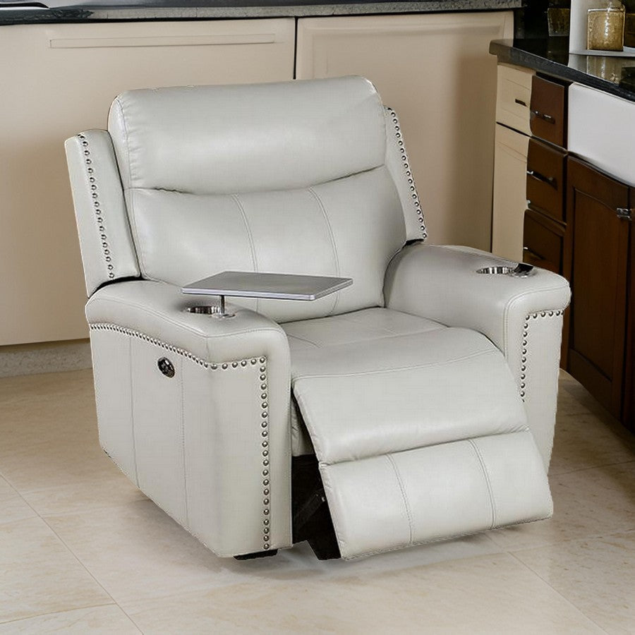 Flo 42 Inch Power Glider Recliner USB Port Faux Leather Light Gray By Casagear Home BM310889