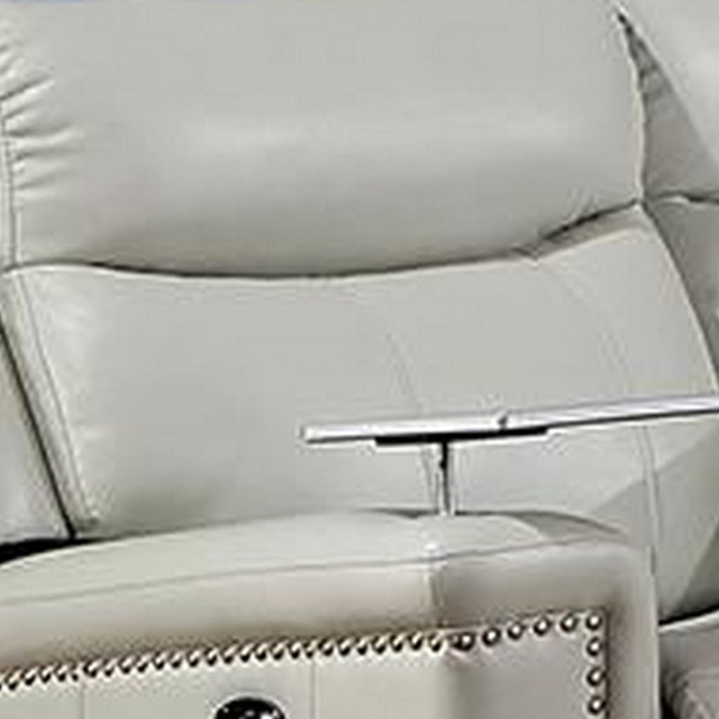 Flo 76 Inch Power Recliner Loveseat USB Nailhead Light Gray Faux Leather By Casagear Home BM310890