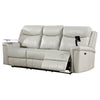 Flo 87 Inch Power Recliner Sofa, USB, Nailhead, Faux Leather, Light Gray By Casagear Home